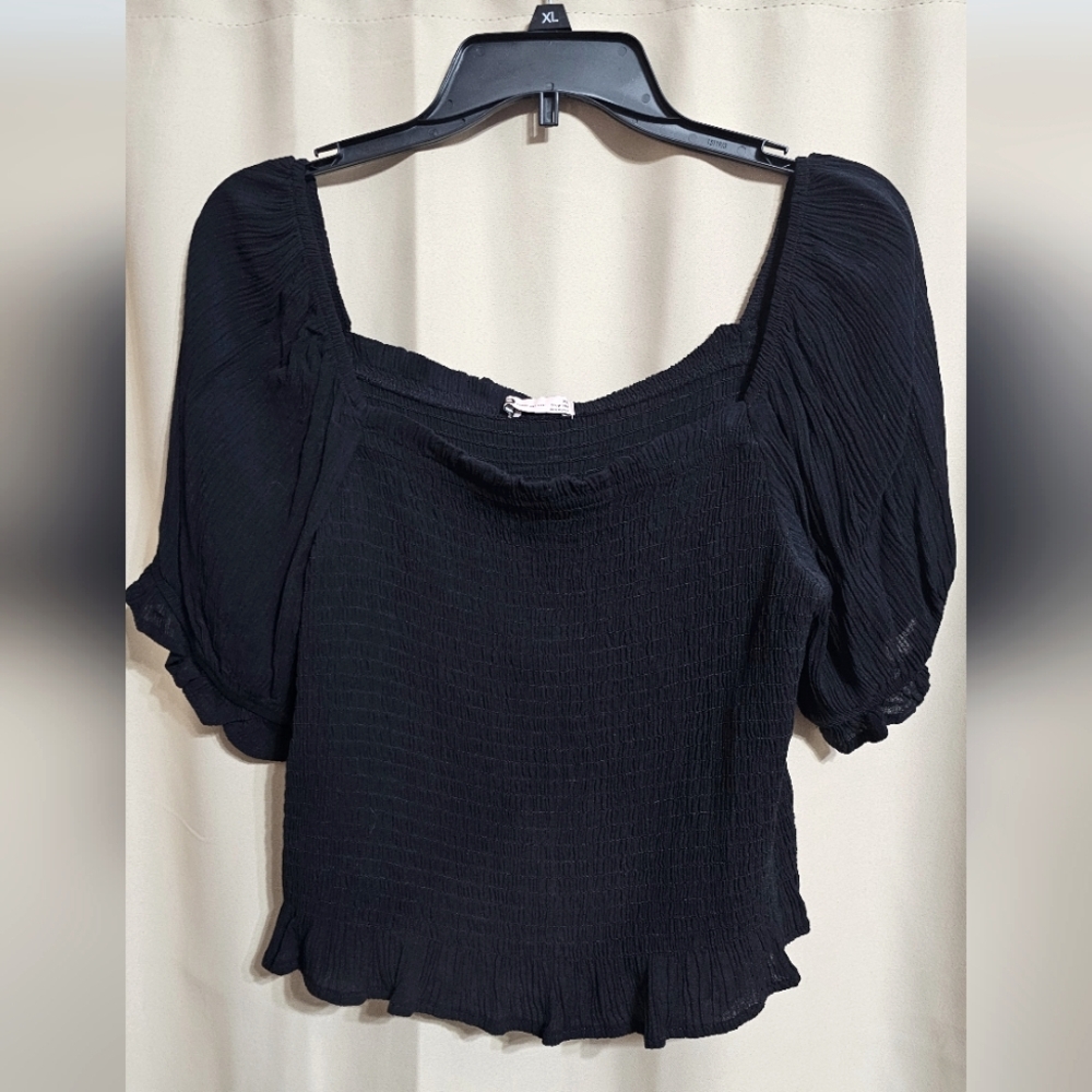 Black Off Shoulder Summer Crop Top with Smocked Texture by SO. New